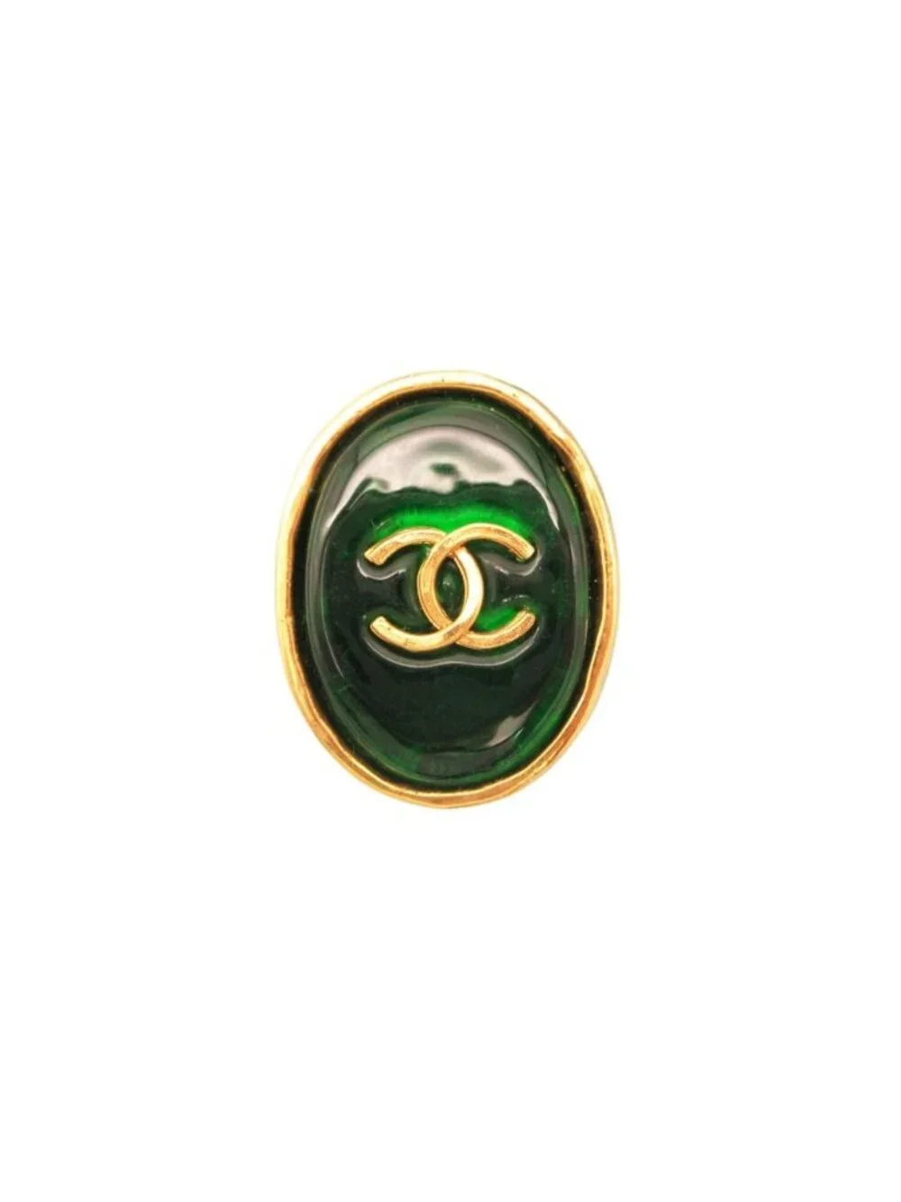 Chanel Earrings Gripoix CC Logo Single Green